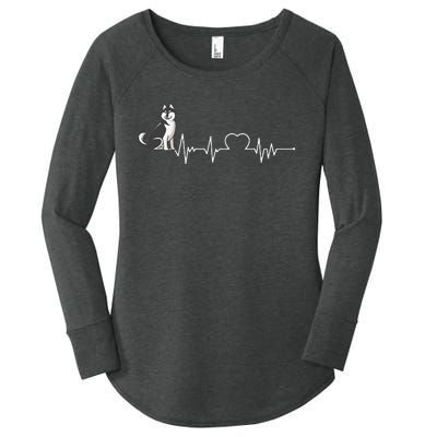 Husky Heartbeat Design for Husky Dog Lovers Women's Perfect Tri Tunic Long Sleeve Shirt