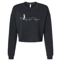 Husky Heartbeat Design for Husky Dog Lovers Cropped Pullover Crew