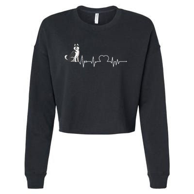 Husky Heartbeat Design for Husky Dog Lovers Cropped Pullover Crew