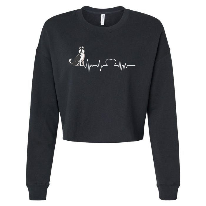 Husky Heartbeat Design for Husky Dog Lovers Cropped Pullover Crew