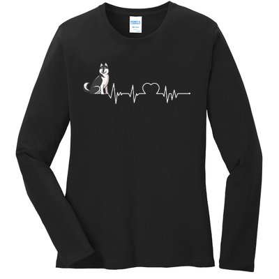 Husky Heartbeat Design for Husky Dog Lovers Ladies Long Sleeve Shirt