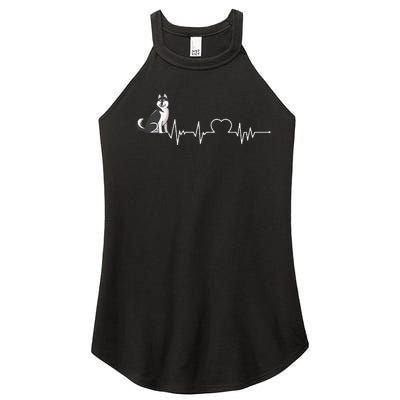 Husky Heartbeat Design for Husky Dog Lovers Women's Perfect Tri Rocker Tank