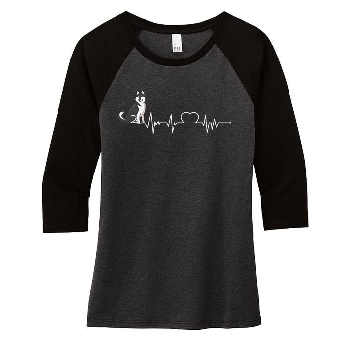 Husky Heartbeat Design for Husky Dog Lovers Women's Tri-Blend 3/4-Sleeve Raglan Shirt