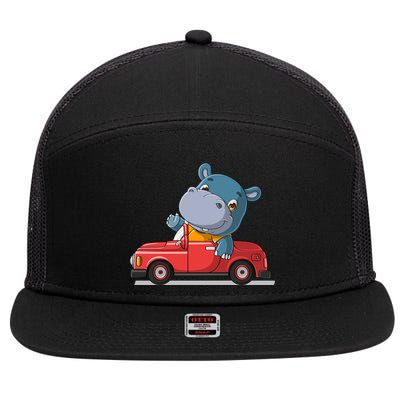 Happy Hippo Drive A Car 7 Panel Mesh Trucker Snapback Hat