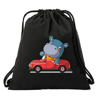 Happy Hippo Drive A Car Drawstring Bag