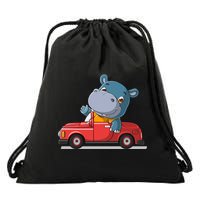 Happy Hippo Drive A Car Drawstring Bag