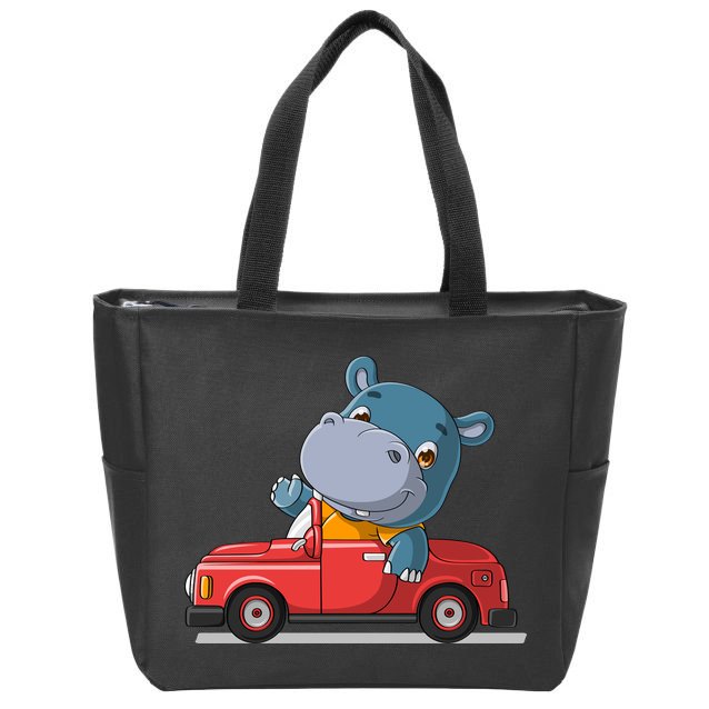 Happy Hippo Drive A Car Zip Tote Bag