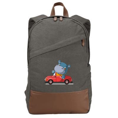 Happy Hippo Drive A Car Cotton Canvas Backpack