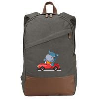 Happy Hippo Drive A Car Cotton Canvas Backpack