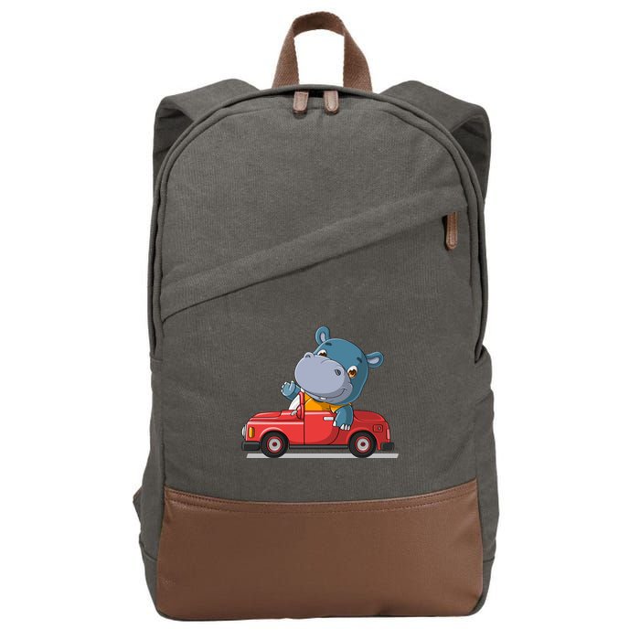 Happy Hippo Drive A Car Cotton Canvas Backpack