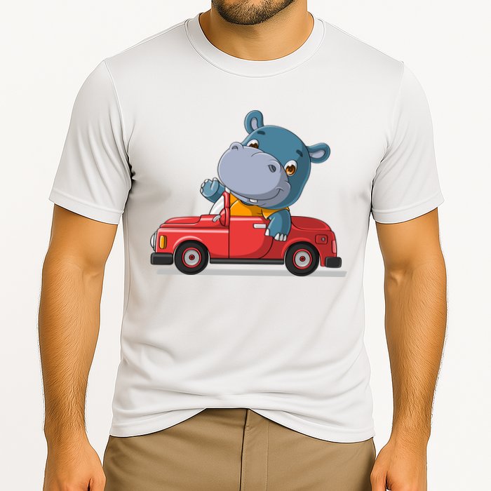 Happy Hippo Drive A Car Cooling Performance Crew T-Shirt