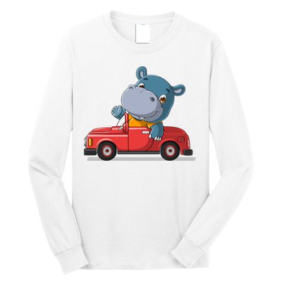 Happy Hippo Drive A Car Long Sleeve Shirt
