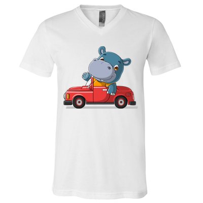 Happy Hippo Drive A Car V-Neck T-Shirt