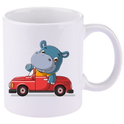 Happy Hippo Drive A Car 11oz C Handle Ceramic Mug