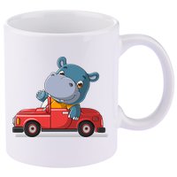 Happy Hippo Drive A Car 11oz C Handle Ceramic Mug