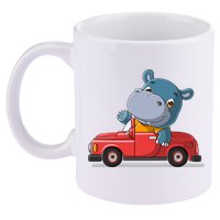 Happy Hippo Drive A Car 11oz C Handle Ceramic Mug