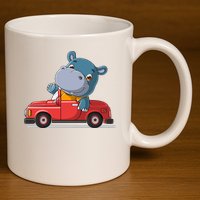 Happy Hippo Drive A Car 11oz C Handle Ceramic Mug