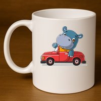 Happy Hippo Drive A Car 11oz C Handle Ceramic Mug