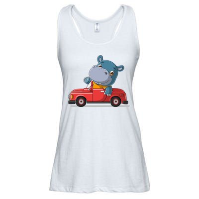Happy Hippo Drive A Car Ladies Essential Flowy Tank