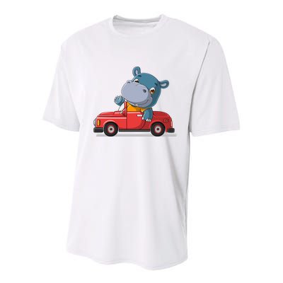 Happy Hippo Drive A Car Youth Performance Sprint T-Shirt