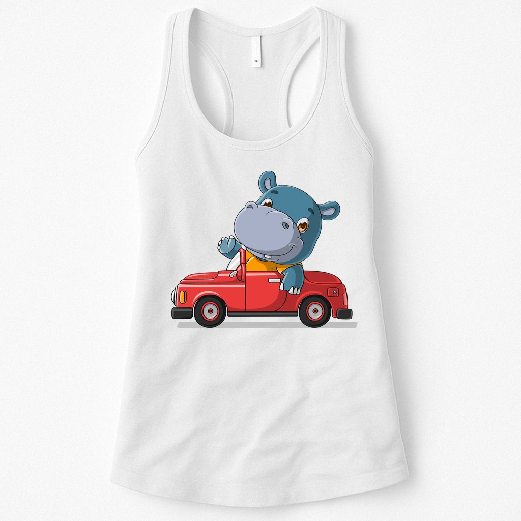 Happy Hippo Drive A Car Womens Tank Top