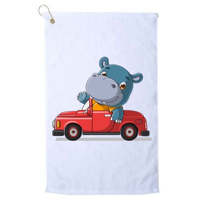 Happy Hippo Drive A Car Golf Towel