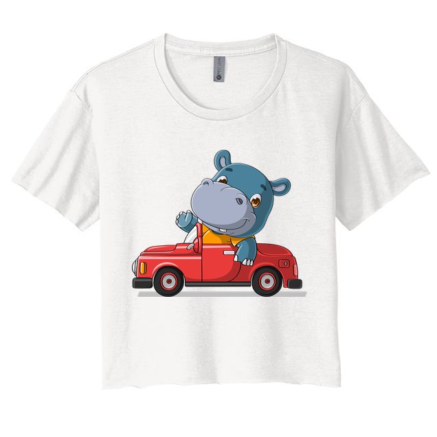 Happy Hippo Drive A Car Women's Crop Top Tee