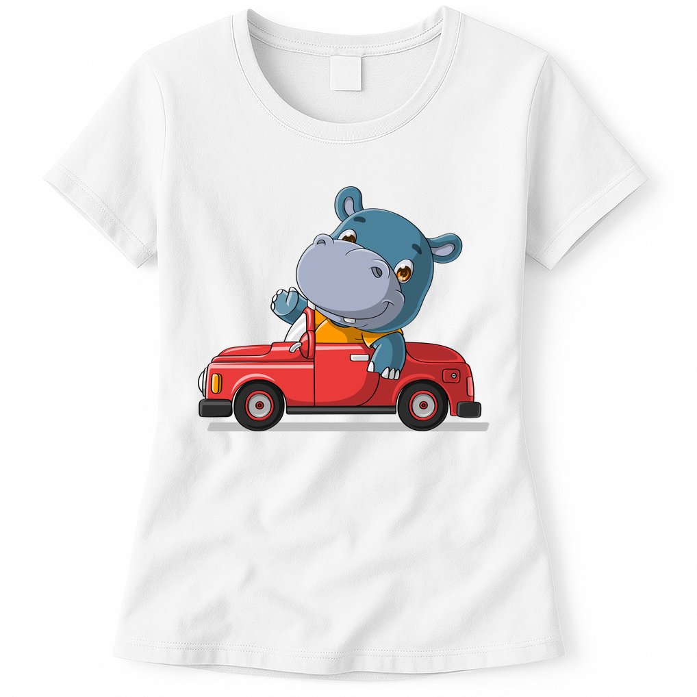 Happy Hippo Drive A Car Womens T-Shirt