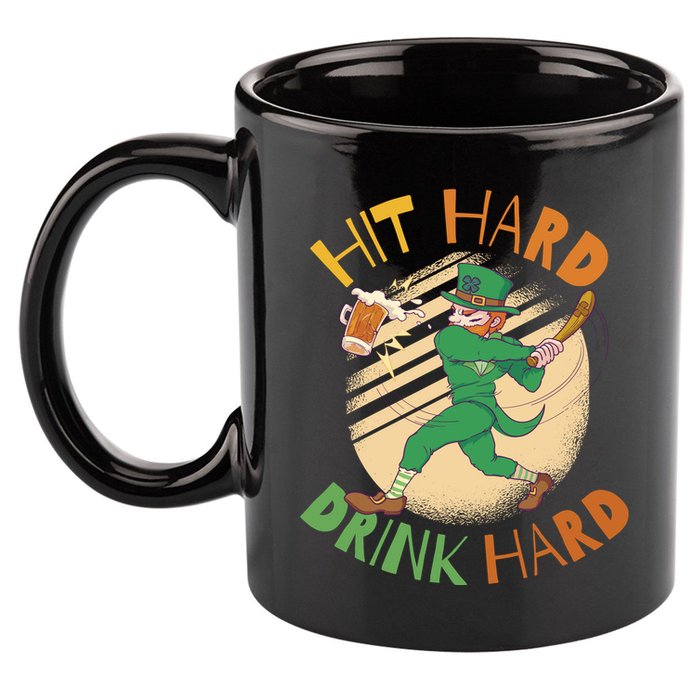 Hit Hard Drink Hard St Patrick's Day 11oz C Handle Ceramic Mug