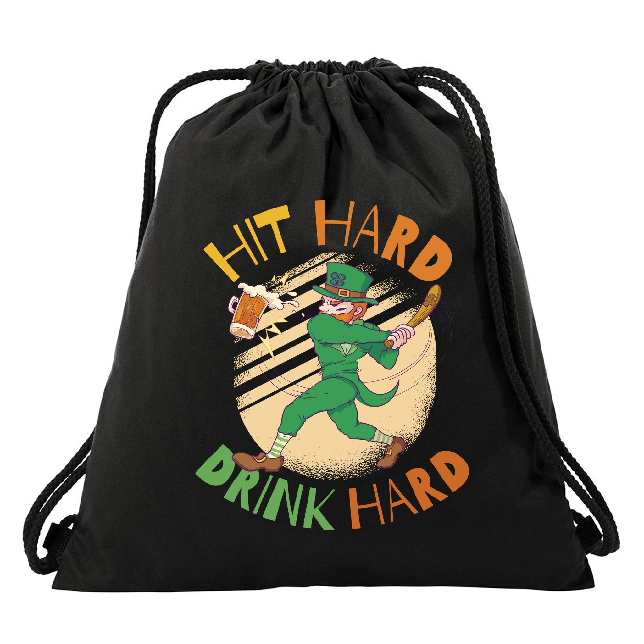 Hit Hard Drink Hard St Patrick's Day Drawstring Bag