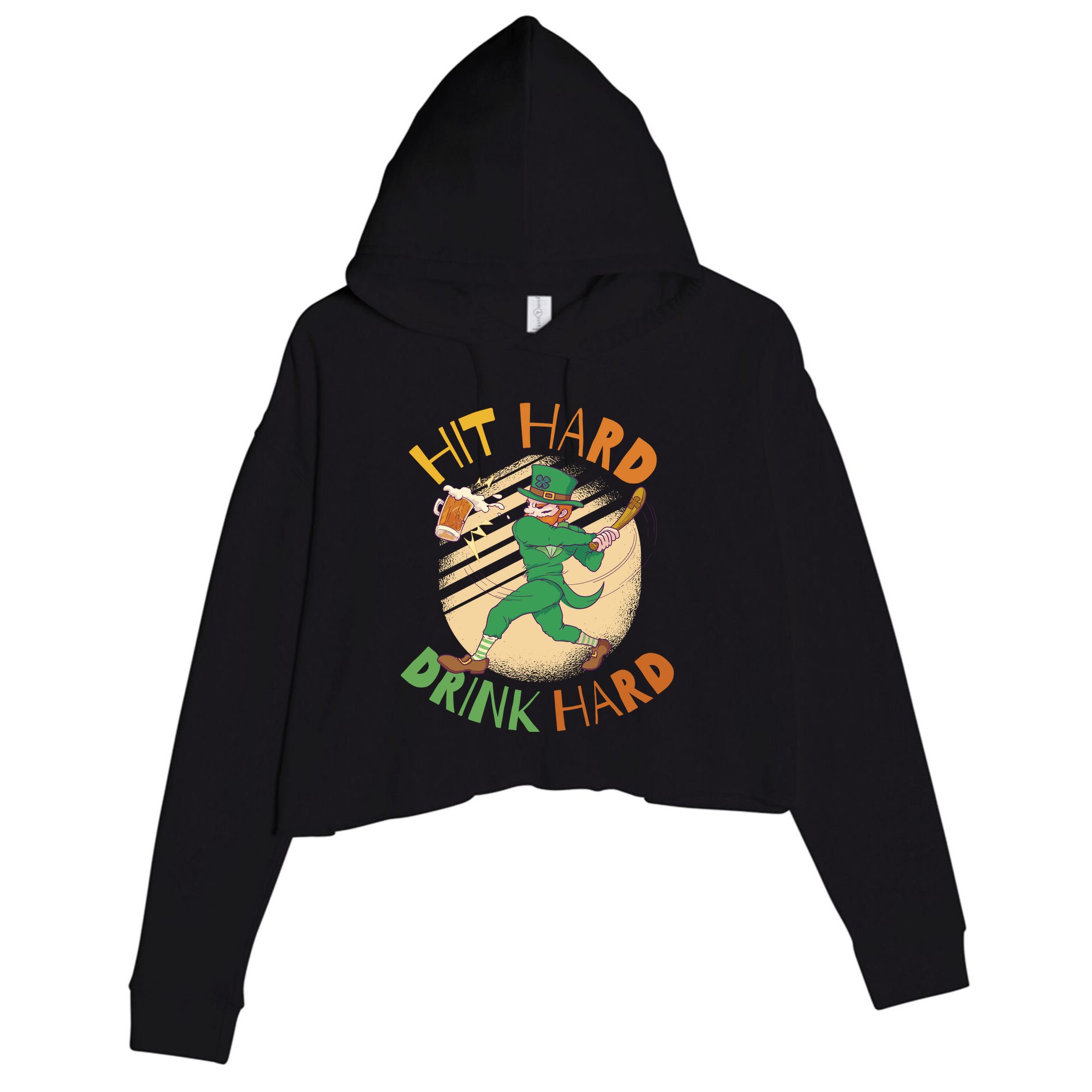 Hit Hard Drink Hard St Patrick's Day Crop Fleece Hoodie