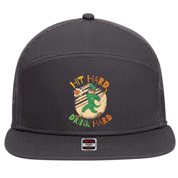 Hit Hard Drink Hard St Patrick's Day 7 Panel Mesh Trucker Snapback Hat