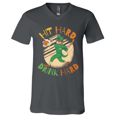 Hit Hard Drink Hard St Patrick's Day V-Neck T-Shirt