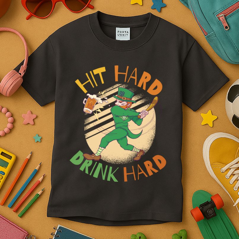 Hit Hard Drink Hard St Patrick's Day Kids T-Shirt