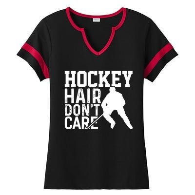 Hockey Hair Don't Care Funny Hockey Cool Gift Ladies Halftime Notch Neck Tee