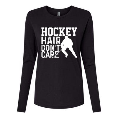 Hockey Hair Don't Care Funny Hockey Cool Gift Womens Cotton Relaxed Long Sleeve T-Shirt