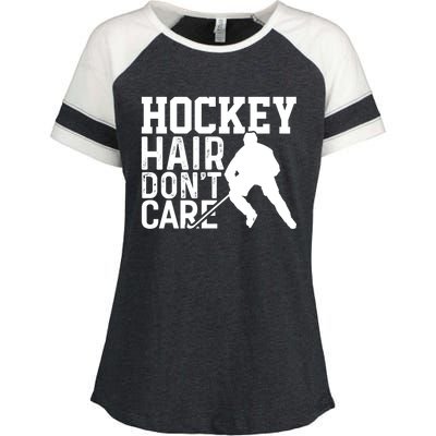 Hockey Hair Don't Care Funny Hockey Cool Gift Enza Ladies Jersey Colorblock Tee