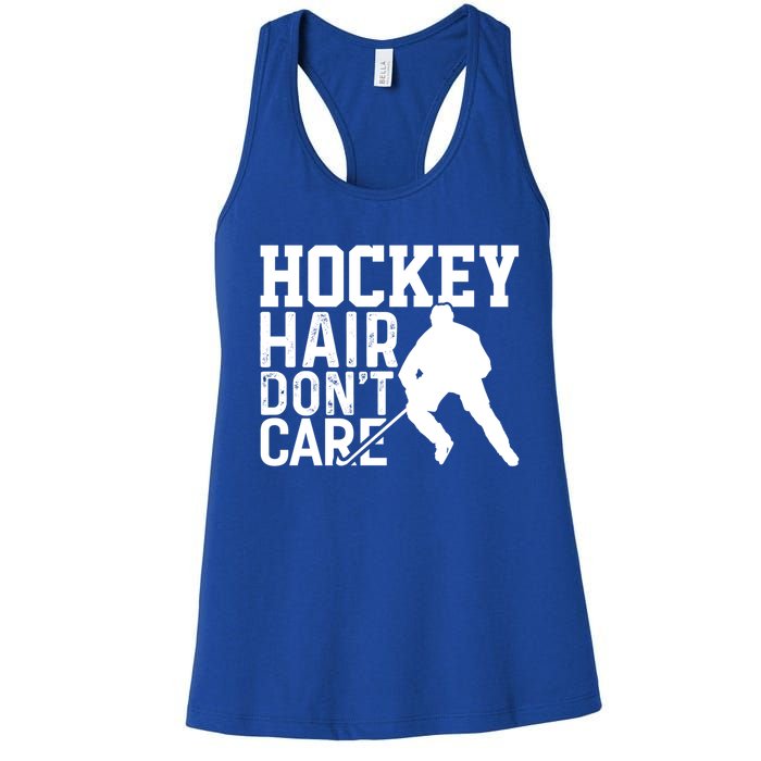 Hockey Hair Don't Care Funny Hockey Cool Gift Women's Racerback Tank