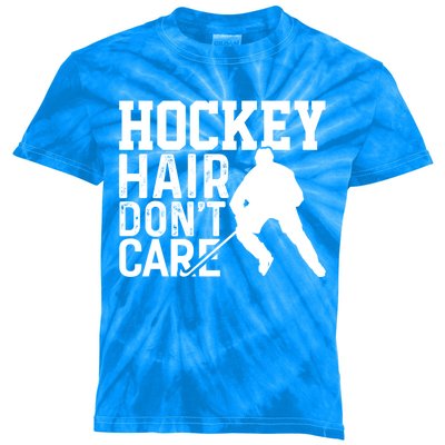 Hockey Hair Don't Care Funny Hockey Cool Gift Kids Tie-Dye T-Shirt