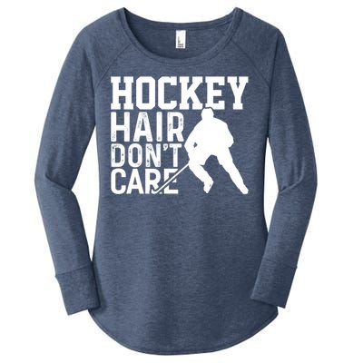 Hockey Hair Don't Care Funny Hockey Cool Gift Women's Perfect Tri Tunic Long Sleeve Shirt