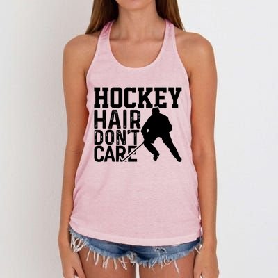 Hockey Hair Don't Care Funny Hockey Cool Gift Women's Knotted Racerback Tank