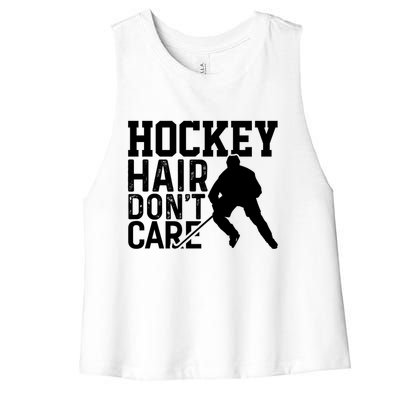 Hockey Hair Don't Care Funny Hockey Cool Gift Women's Racerback Cropped Tank