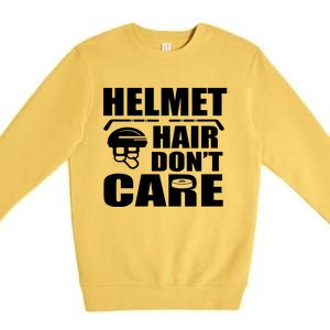 Helmet Hair Dont Care Funny Hockey Player Cute Gift Premium Crewneck Sweatshirt