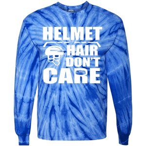 Helmet Hair Dont Care Funny Hockey Player Cute Gift Tie-Dye Long Sleeve Shirt