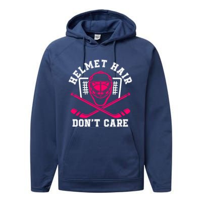 Helmet Hair Dont Care Pink Hockey Mask Player Pride Gift Performance Fleece Hoodie