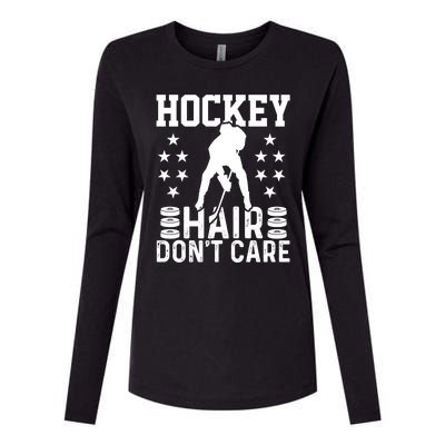 Hockey Hair Don't Care Ice Hockey Player Gift Womens Cotton Relaxed Long Sleeve T-Shirt