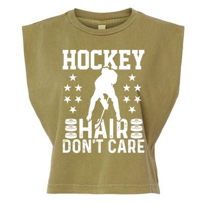 Hockey Hair Don't Care Ice Hockey Player Gift Garment-Dyed Women's Muscle Tee