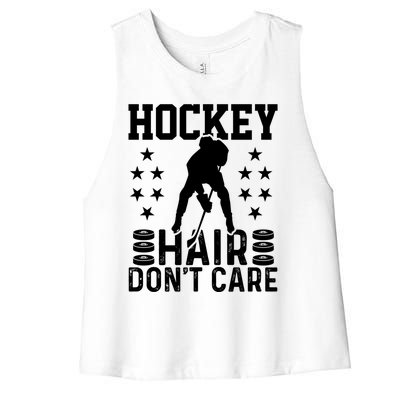 Hockey Hair Don't Care Ice Hockey Player Gift Women's Racerback Cropped Tank