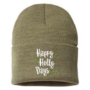 Happy Holly Days Festive Xmas Christmas Matching Family Sustainable Knit Beanie