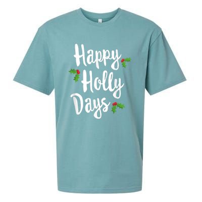 Happy Holly Days Festive Xmas Christmas Matching Family Sueded Cloud Jersey T-Shirt